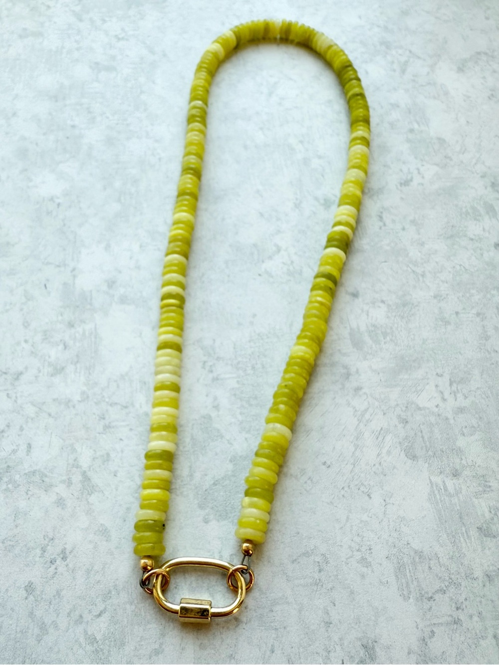 Lime Jade Beaded Charm Necklace With Carabiner Closure
